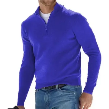 Pánský svetr Pánský svetr se zipem – polo svetr s výstřihem do V Barva: Modrá, Velikost: 3XL
