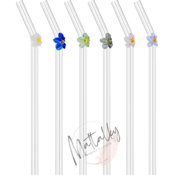 Skleněné brčko květina - Barva Modrá