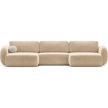 Pohovka Béžová sametová rozkládací/s úložným prostorem rohová pohovka (do "U") Tonale – Cosmopolitan Design ID_1798772