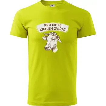 Pánské tričko Pro mě je králem zvířat kráva - Klasické pánské triko vyšší gramáže - S ( Limetková )