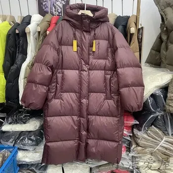 Dámská parka Dlouhá péřová bunda s kapucí – silná, voděodolná Barva: Červená, Velikost: S