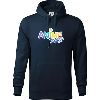 Pánská mikina Anime nápis duhový - Mikina pánská Cape s kapucí - S ( Námořní modrá (velmi tmavá - téměř černá) )