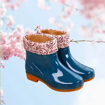 Dámská obuv Dámské krátké holínky s fleecem, protiskluzové boty do deště Velikost: 41, Barva (Varianta): Women's low-cut 306 [Green] fleece-lined