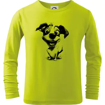 Chlapecké oblečení Černobílá karikatura Jack Russell teriér - Triko dětské Long Sleeve - 146 cm/10 let ( Limetková )