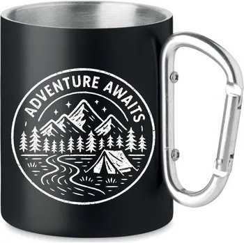 Coolkousky Plechový hrnek s karabinou - adventure awaits