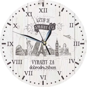 Hodiny Dřevěné nástěnné hodiny 24 cm pro cestovatele – vždy je správný čas na dobrodružství