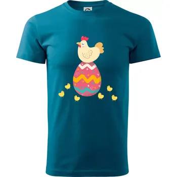 Slepice sedící na velikonočním vejci - Klasické pánské triko vyšší gramáže - XS ( Petrolejová )