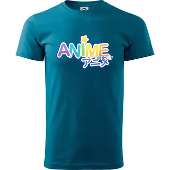 Pánská móda Anime nápis duhový - Klasické pánské triko vyšší gramáže - S ( Petrolejová )