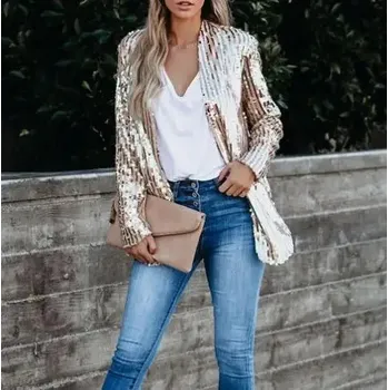 Dámské sako Dámské sako se flitry – na party a ples Velikost: S, Barva (Varianta): Light Gold