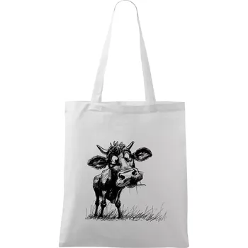 Černobílá karikatura kráva stojící - Taška bavlněná - 42 x 38 cm ( Bílá )