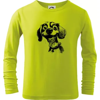 Dětská móda Černobílá karikatura bígl - Triko dětské Long Sleeve - 158 cm/12 let ( Limetková )