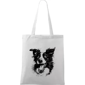 Nákupní taška Černobílá karikatura Border kolie - Taška bavlněná - 42 x 38 cm ( Bílá )
