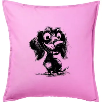 Polštář Černobílá karikatura jezevčík - Polštář 50x50 - 50x50 - Pouze potah ( Růžová )