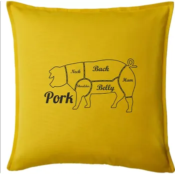 Polštář Prase nákres rozřezání - Polštář 50x50 - 50x50 - Pouze potah ( Žlutá )