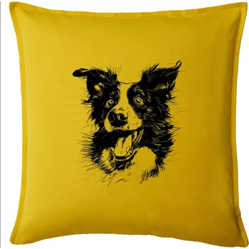 Polštář Černobílá karikatura Border kolie - Polštář 50x50 - 50x50 - Pouze potah ( Žlutá )