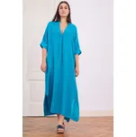 Glara Maxi lněné šaty s rozparky a kapsami 1125139