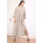 Glara Maxi lněné šaty s rozparky a kapsami 1125013