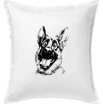 Polštář Černobílá karikatura Německý ovčák - Polštář 50x50 - 50x50 - Pouze potah ( Bílá )