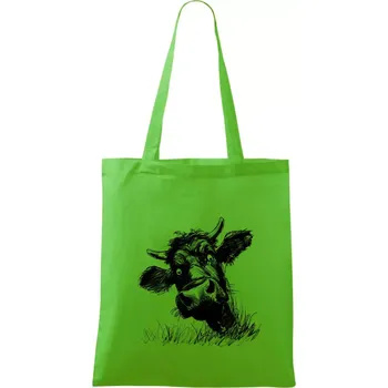 Nákupní taška Černobílá karikatura černá kráva hlava - Taška bavlněná - 42 x 38 cm ( Apple Green )