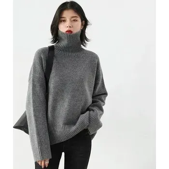 Dámský svetr Oversize jednobarevný svetr Barva: Šedá, Velikost: S
