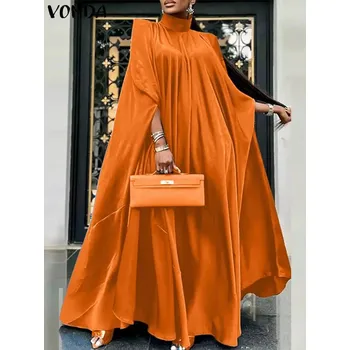 Dámské šaty Dlouhé šaty s páskem a stojáčkem z lesklého saténu Velikost: 4XL, Barva (Varianta): A-orange