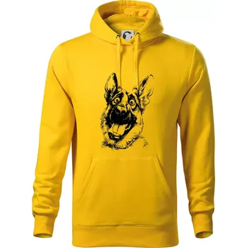 Pánská mikina Černobílá karikatura Německý ovčák - Mikina pánská Cape s kapucí - 3XL ( Žlutá )