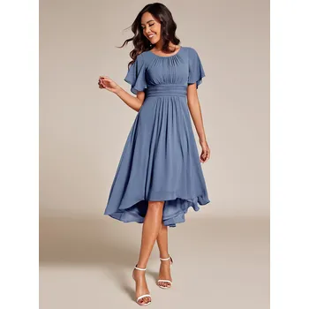 Dámské šaty Svatební šaty pro hosty midi s volánkovým rukávem Barva: Mořská, Velikost: 8XL