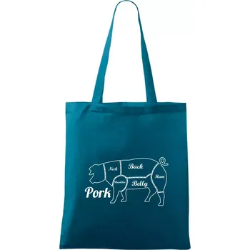 Nákupní taška Prase nákres rozřezání - Taška bavlněná - 42 x 38 cm ( Petrolejová )