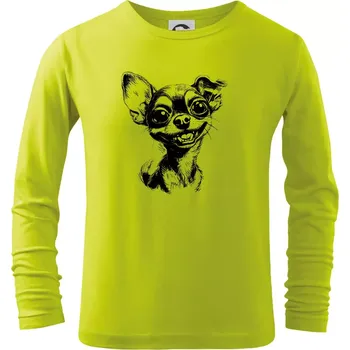 Dětská móda Černobílá karikatura čivava - Triko dětské Long Sleeve - 122 cm/6 let ( Limetková )