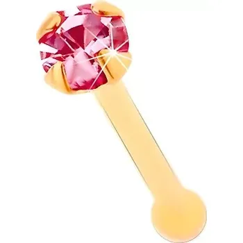 Piercing Zlatý 585 piercing do nosu, rovný - blýskavý zirkonek růžové barvy, 1,5 mm