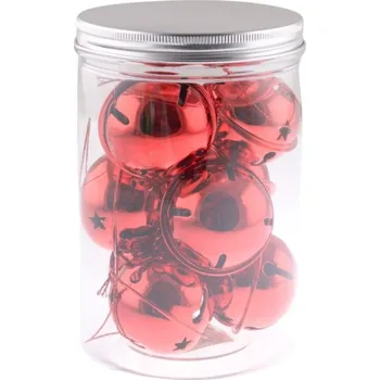 Vánoční dekorace Rolničky 5cm, 8ks metalické, červené