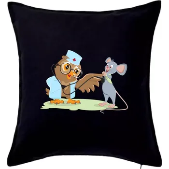 Polštář Sova veterinář - Polštář 50x50 - 50x50 - Včetně výplně ( Černá )