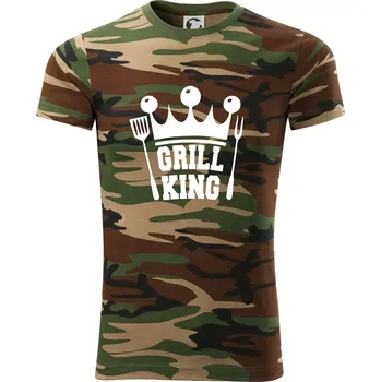 Pánské tričko Grilování - Grill King - Army CAMOUFLAGE - XL ( Hnědý maskáč )