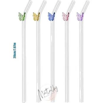 Skleněné brčko motýlci - Barva Růžová