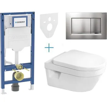 WC sada Geberit + Villeroy & Boch Set předstěnové instalace Duofix + klozet a sedátko se softclose Villeroy & Boch Architectura + tlačítko Sigma30, chrom mat easy-to-clean/chrom lesk