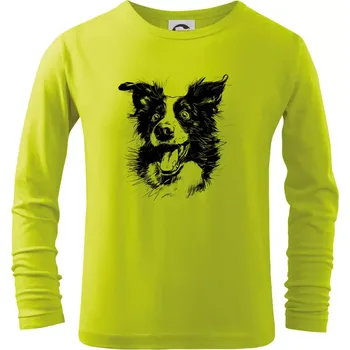 Chlapecké oblečení Černobílá karikatura Border kolie - Triko dětské Long Sleeve - 146 cm/10 let ( Limetková )