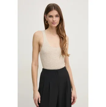 Top s příměsí lnu Twinset béžová barva, 251TP3370 01X, vel. M