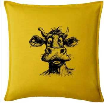 Polštář Černobílá karikatura světlá kráva hlava - Polštář 50x50 - 50x50 - Pouze potah ( Žlutá )