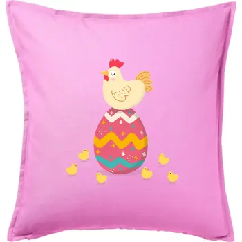 Polštář Slepice sedící na velikonočním vejci - Polštář 50x50 - 50x50 - Pouze potah ( Růžová )