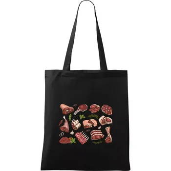Nákupní taška Maso na gril - Taška bavlněná - 42 x 38 cm ( Černá )