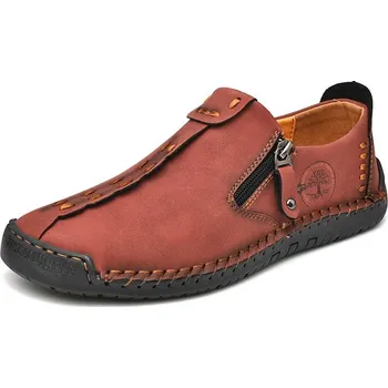 Pánské mokasíny Lehké pánské kožené mokasíny, pohodlné slip-on Barva: Červená, Velikost: 43
