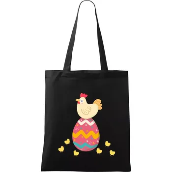 Nákupní taška Slepice sedící na velikonočním vejci - Taška bavlněná - 42 x 38 cm ( Černá )
