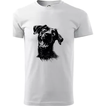 Pánské tričko Černobílá karikatura Labrador tmavý - Triko extra velké (5-8XL) - 8XL ( Bílá )