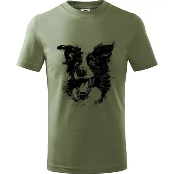 Chlapecké oblečení Černobílá karikatura Border kolie - Tričko dětské bavlněné - 104-110cm / 3-4 roky ( Khaki )
