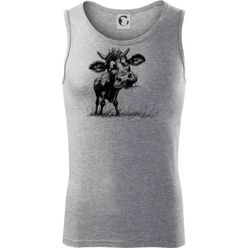 Černobílá karikatura kráva stojící - Tílko pánské Core - S ( Tmavě šedý melír )