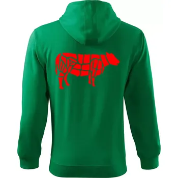 Pánská mikina Grilování - Grill Chef - Kráva - Mikina s kapucí na zip trendy zipper - M ( Středně zelená )