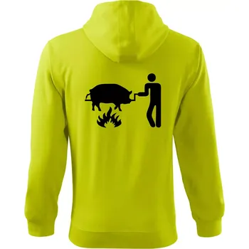 Pánská móda Grilování - Prase - Mikina s kapucí na zip trendy zipper - XL ( Limetková )