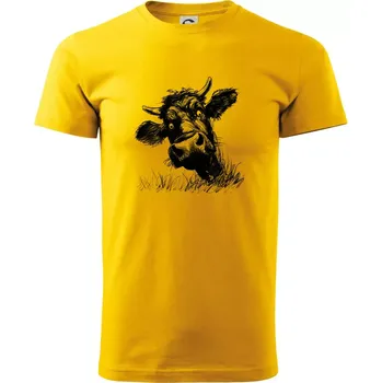 Pánské tričko Černobílá karikatura černá kráva hlava - Triko extra velké (5-8XL) - 7XL ( Žlutá )