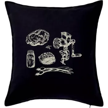 Polštář Maso a mlýnek - Polštář 50x50 - 50x50 - Včetně výplně ( Černá )