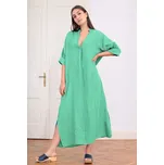 Glara Maxi lněné šaty s rozparky a kapsami 1125133